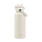 OWAW Nomade 32 oz insulated water bottle with straw in Cream White, front view