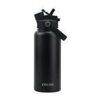 OWAW Nomade 32 oz insulated water bottle with straw in Matte Black, front view