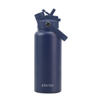 OWAW Nomade 32 oz insulated water bottle with straw in Matte Navy, front view