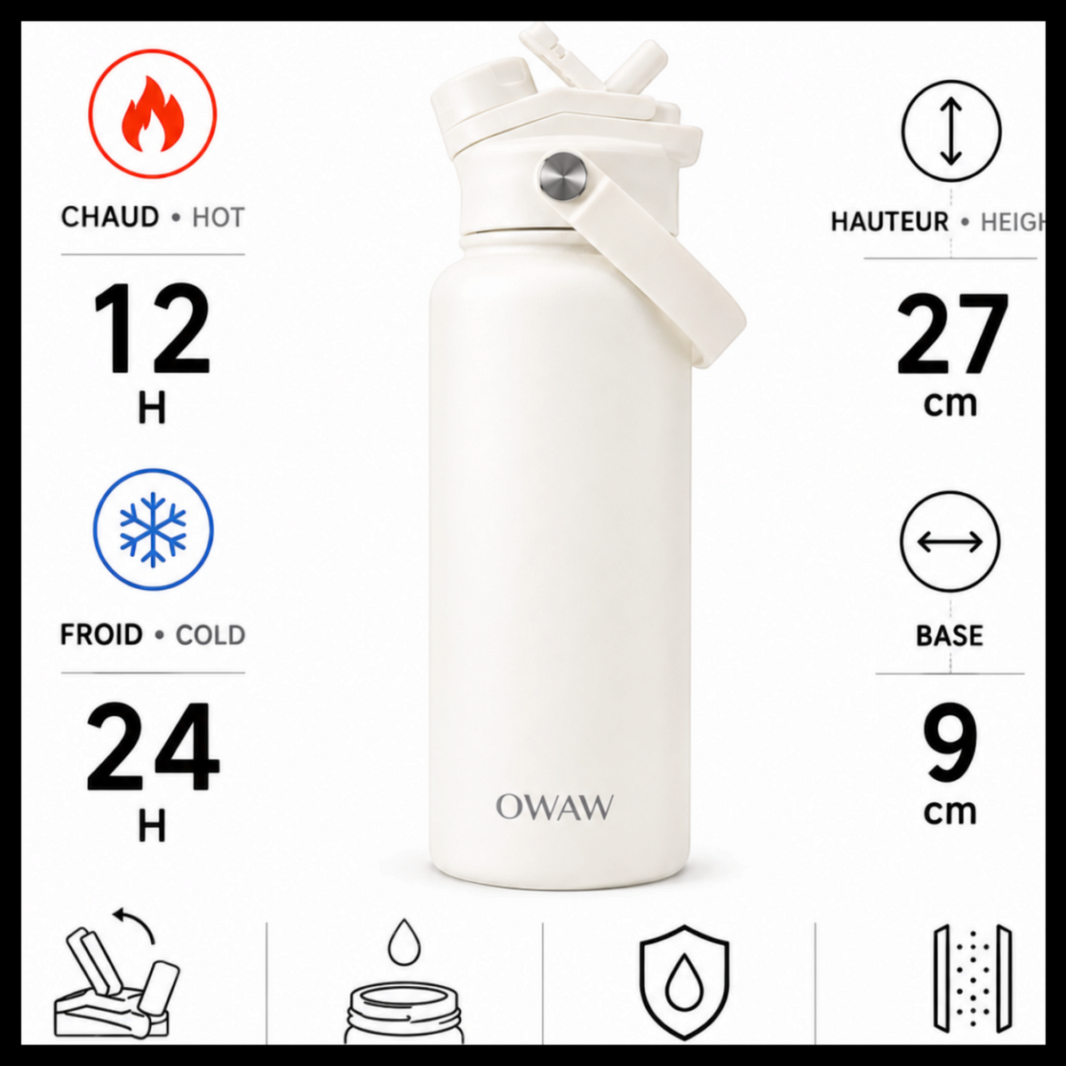 OWAW Nomade 32 oz insulated water bottle with straw: features and specifications